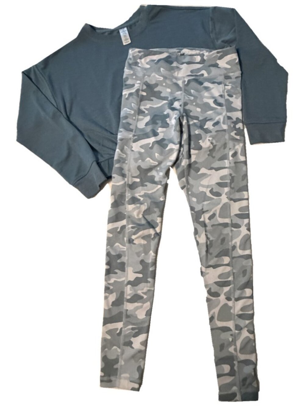 90 Degrees Girls Camo Leggings & Teal Long Sleeve Top Outfit Sizes 8-10